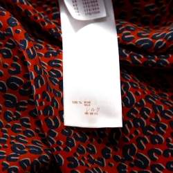 Pre Owned Louis Vuitton Orange & Blue Leopard Print Silk Oversized Blouse M