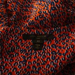 Pre Owned Louis Vuitton Orange & Blue Leopard Print Silk Oversized Blouse M