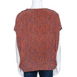 Pre Owned Louis Vuitton Orange & Blue Leopard Print Silk Oversized Blouse M