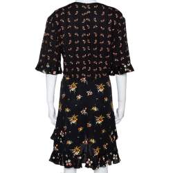 Louis Vuitton Black Floral Print Crepe Ruffled Dress M