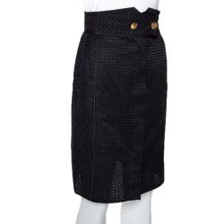 Pre Owned Louis Vuitton Black Cotton & Silk Lace Paneled Fitted Skirt S