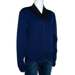 Louis Vuitton Navy & Black Wool Blend Zip Front Cardigan L