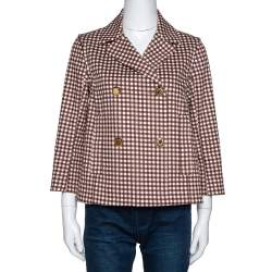 Louis Vuitton Brown Gingham Check Detachable Sleeve Short Coat S
