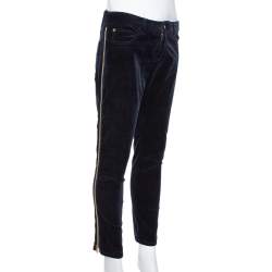 Pre Owned Louis Vuitton Navy Blue Corduroy Side Zip Detail Pants M