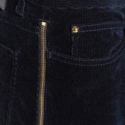 Pre Owned Louis Vuitton Navy Blue Corduroy Side Zip Detail Pants M