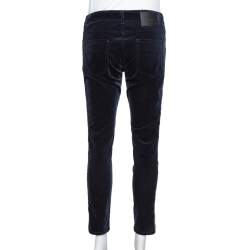 Pre Owned Louis Vuitton Navy Blue Corduroy Side Zip Detail Pants M