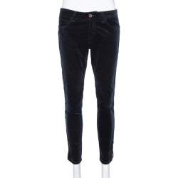 Pre Owned Louis Vuitton Navy Blue Corduroy Side Zip Detail Pants M