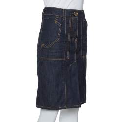 Pre Owned Louis Vuitton Dark Blue Denim Pleat Detail Skirt S