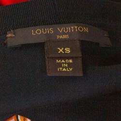 Louis Vuitton Black & Red Chain Link Print Silk Crew Neck Dress XS