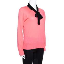 Louis Vuitton Pink Wool & Silk Knit Contrast Trim Jumper M