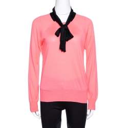 Louis Vuitton Pink Wool & Silk Knit Contrast Trim Jumper M