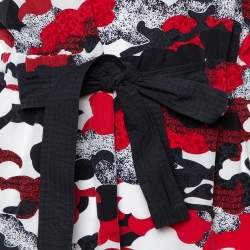 Pre Owned Louis Vuitton Red Printed Silk & Cotton Tie Front Dress M
