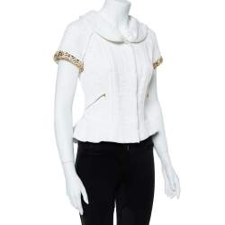 Louis Vuitton White Cotton Blend Jewel and Pearl Embellished Short Sleeve Jacket M
