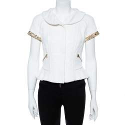 Louis Vuitton White Cotton Blend Jewel and Pearl Embellished Short Sleeve Jacket M