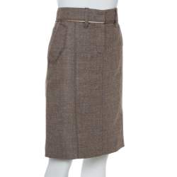 Louis Vuitton Beige Wool Herringbone Pencil Skirt M