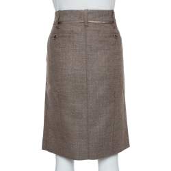 Louis Vuitton Beige Wool Herringbone Pencil Skirt M