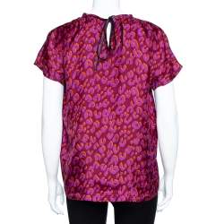 Pre Owned Louis Vuitton Bordeaux Leopard Print Silk Blouse M