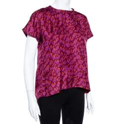 Pre Owned Louis Vuitton Bordeaux Leopard Print Silk Blouse M