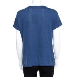 Louis Vuitton Navy Blue Linen Monogram Embroidered Top XL
