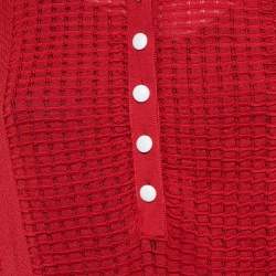 Pre Owned Louis Vuitton Red Rib Silk Knit Cinched Waist Dress L