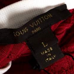 Pre Owned Louis Vuitton Red Rib Silk Knit Cinched Waist Dress L