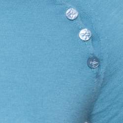 Pre Owned Louis Vuitton Powder Blue Cashmere Monogram Buttoned Top S