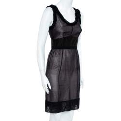 مملوكة مسبقًا Louis Vuitton Black Silk Ruffle Detail Contrast Lined Sheath Dress S