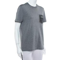 Pre Owned Louis Vuitton Grey Cotton Pocket Print Detail T Shirt S