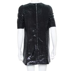 Pre Owned Louis Vuitton Black Sequin Embellished Short Sleeve Shift Dress M