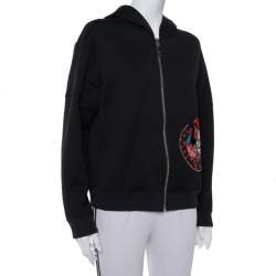 Pre Owned Louis Vuitton Black Sequin Embellished Applique Detail Knit Hoodie L