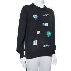 Louis Vuitton Black Logo Embroidered Wool Crewneck Sweatshirt M