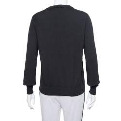 Louis Vuitton Black Logo Embroidered Wool Crewneck Sweatshirt M