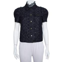 Louis Vuitton Indigo Monogram Eyelet Embroidered Denim Short Sleeve Shirt M