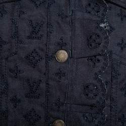 Louis Vuitton Indigo Monogram Eyelet Embroidered Denim Short Sleeve Shirt M