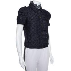Louis Vuitton Indigo Monogram Eyelet Embroidered Denim Short Sleeve Shirt M