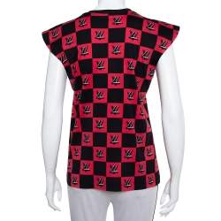 Louis Vuitton Black & Pink Logo Checkered Knit Sleeveless Top M