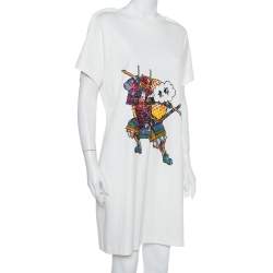 Pre Owned Louis Vuitton Cream Knit Sequin Embellished Samurai Detail T-Shirt Dress L