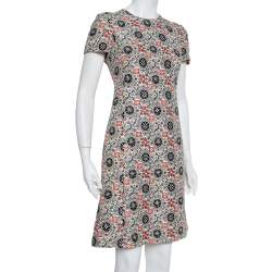 Pre Owned Louis Vuitton Cream Wool & Silk Logo Monogram Shift Dress M