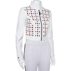 Louis Vuitton Ivory Leather Eyelet Detail Cropped Biker Jacket S