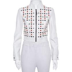 Louis Vuitton Ivory Leather Eyelet Detail Cropped Biker Jacket S