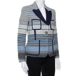 Louis Vuitton Navy Blue Striped Wool Tweed Button Front Blazer M