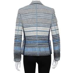 Louis Vuitton Navy Blue Striped Wool Tweed Button Front Blazer M