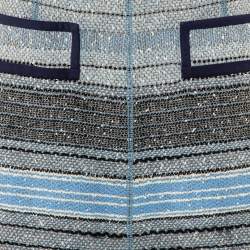 Pre Owned Louis Vuitton Navy Blue Striped Wool Tweed Knee Length Skirt M