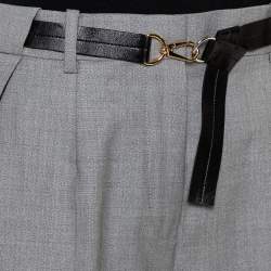 Pre Owned Louis Vuitton Grey Wool Pocket Overlap Detail Belted Cropped Trousers S