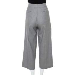 Pre Owned Louis Vuitton Grey Wool Pocket Overlap Detail Belted Cropped Trousers S