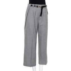 Pre Owned Louis Vuitton Grey Wool Pocket Overlap Detail Belted Cropped Trousers S