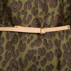 Pre Owned فستان لوي فيتون حزام حرير مطبوع أخضر داكن مقاس صغير (سمول)