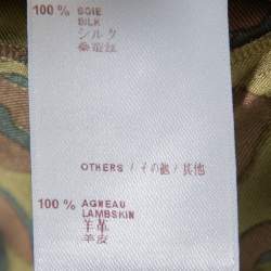 Pre Owned فستان لوي فيتون حزام حرير مطبوع أخضر داكن مقاس صغير (سمول)