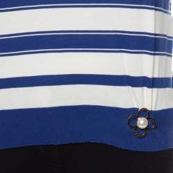 Pre Owned Louis Vuitton Blue & White Striped Cotton Shoulder Button Detail Top XS