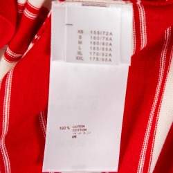 Pre Owned Louis Vuitton Red & Cream Striped Cotton Knit Pearl Button Front Cardigan XS